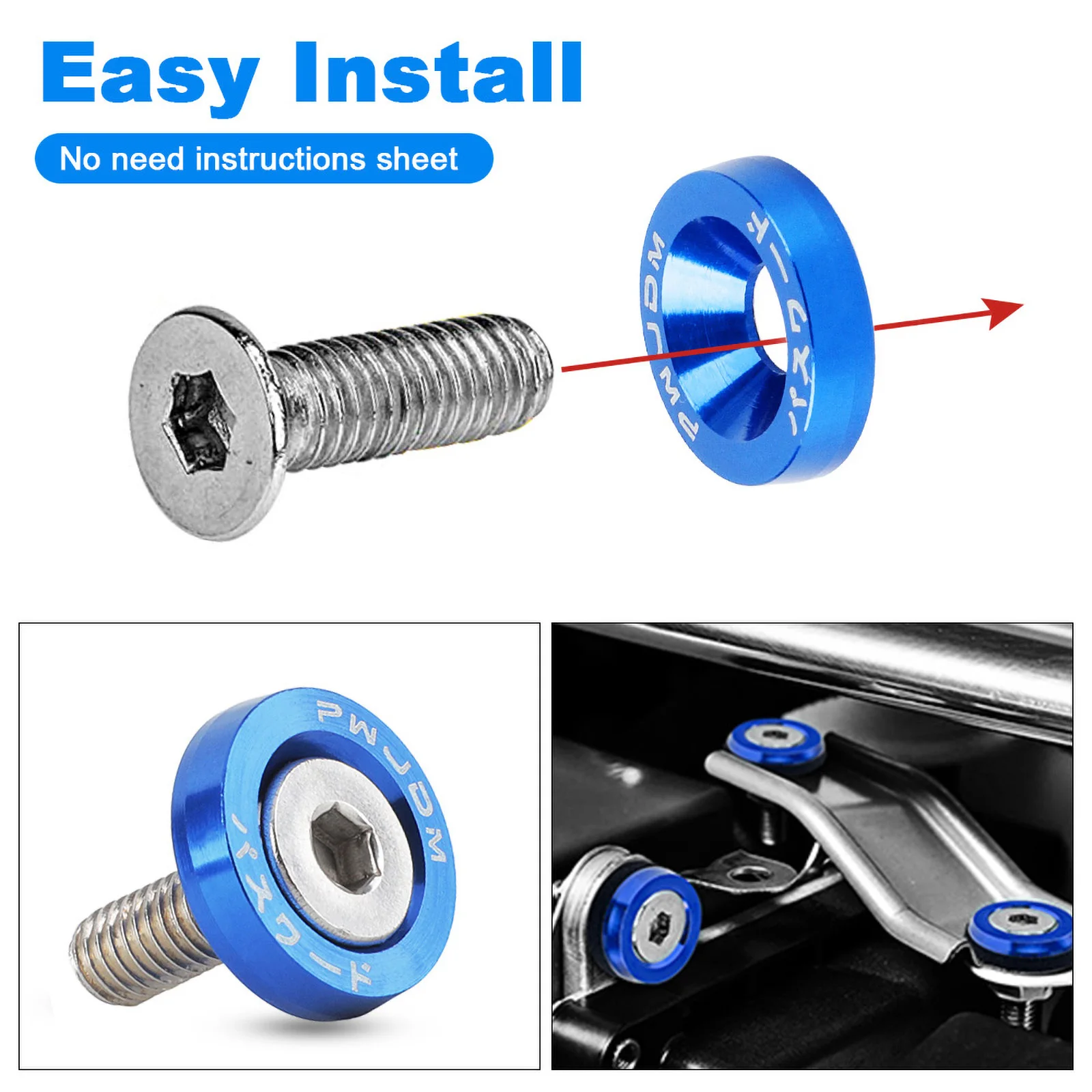 10PCS For Car License Plate M6 Screws Fasteners Fender Washer Bumper Engine Concave Universal Car Styling