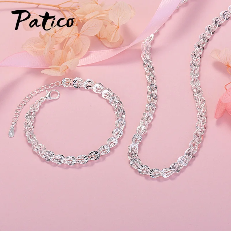 925 Sterling Silver Trendy Heart Chain Necklace Bracelet Set For Women Men Friendship Gift Fashion Jewelry Wholesale