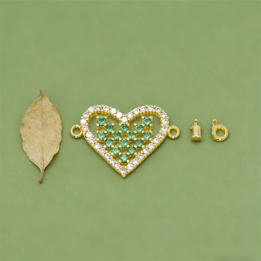 

2Pcs Link Connectors Brass Cubic Zirconia Heart Charms for Diy Jewelry Necklace Bracelet Making Hollow Accessories for Women Men