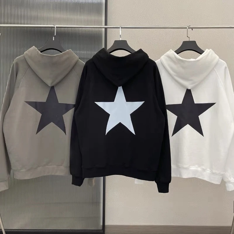 Y2K aesthetic Hooded Sweatshirts Star print men Sweatshirt 2000s streetwear Long sleeve winter cute Hip Hop Hoodies Y2K Clother