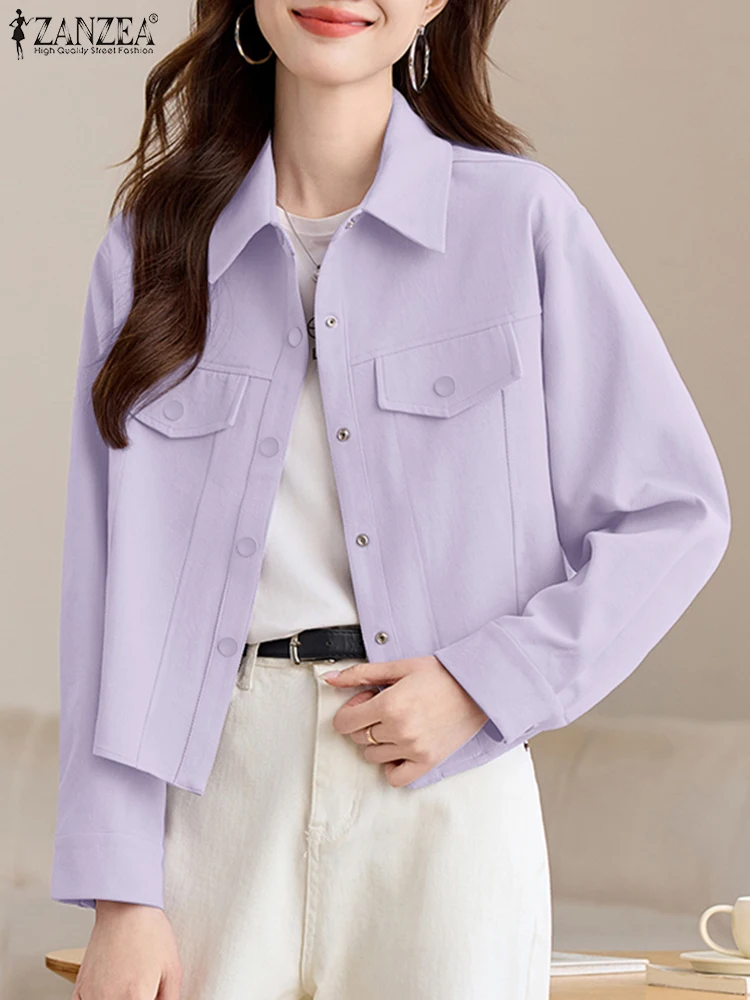 

ZANZEA женские повседневные короткие куртки 2023 осень с длинным рукавом с отложным воротником на пуговицах легкая куртка женская одежда 4 цвета