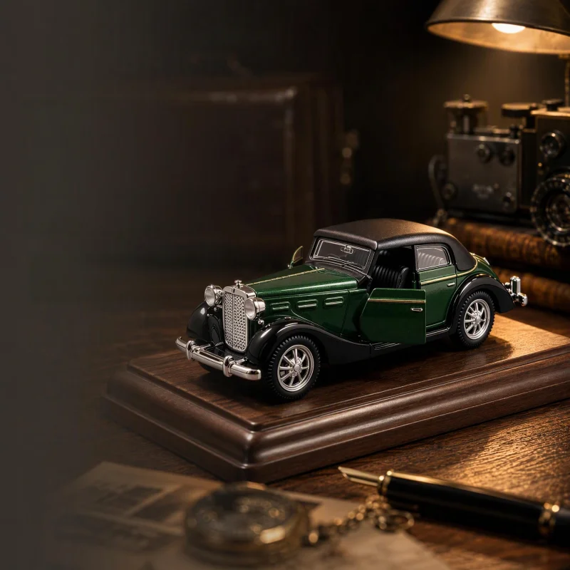 Modelo de coche de aleación fundida a presión, estilo clásico de los años 30, réplica de un coche de carreras antiguo, para decorar escritorios.