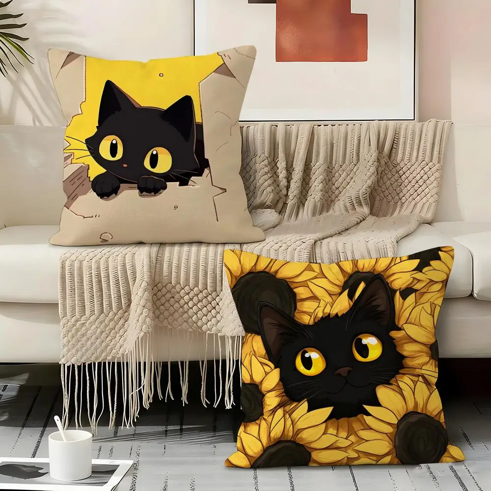 Black Cat Yellow Pillow Case Pillowcase, Double-sided Printed, Sofa Cushion, Bedroom Headboard Pillow