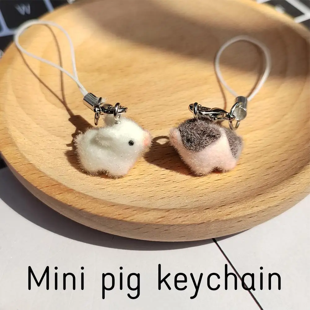  Flocked Soft Plush Pig Keychain Mini Cute Lanyard For Women Girls Cute Animal Bag Charm Phone Lanyard Backpack Gift 열쇠고리
