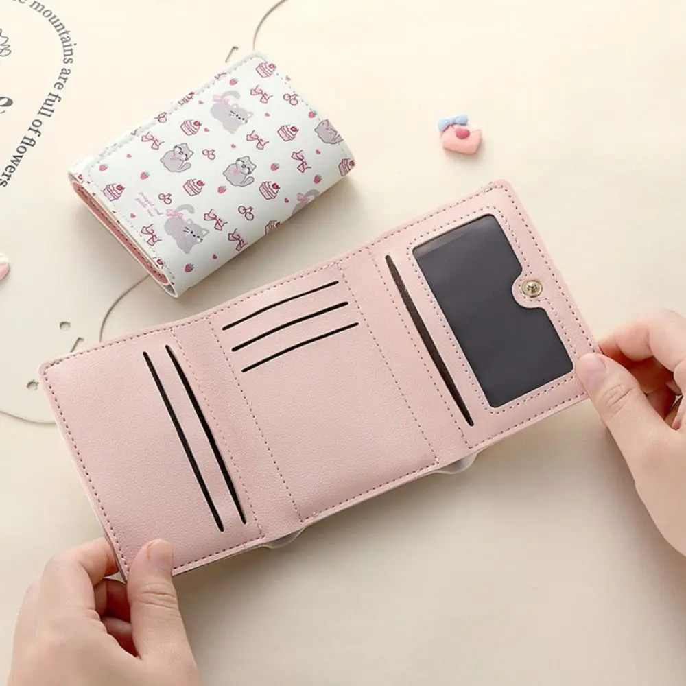 

Portable Cartoon Bear Short Wallet Cat Pattern PU Leather Girls Coin Purse Money Bag Card Holder Three-Fold Wallet Student