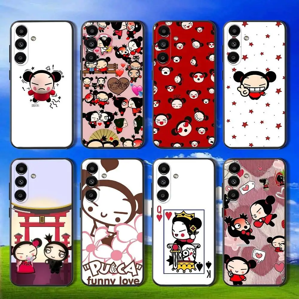 

P-Pucca Cute Love Phone Case For Samsung Galaxy A13,A21s,A22,A31,A32,A52,A53,A71,A80,Soft Black Shell