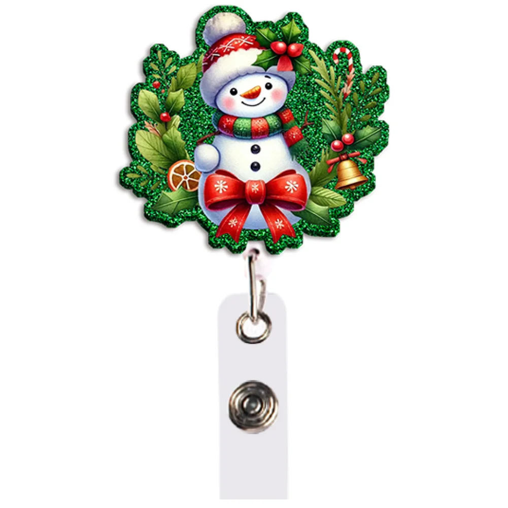 Cute Kawaii Christmas Snowman Badge Reel Retractable Clip Santa Green Wreath ID Card Holder Lanyard Medical Worker Gift