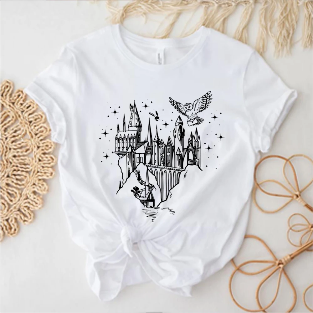 Aesthetic HP Tshirt  Summer Men Women Short Sleeved Shirt Harajuku Castle T Shirt Vintage Wizard Shirts Unisex Magical Top