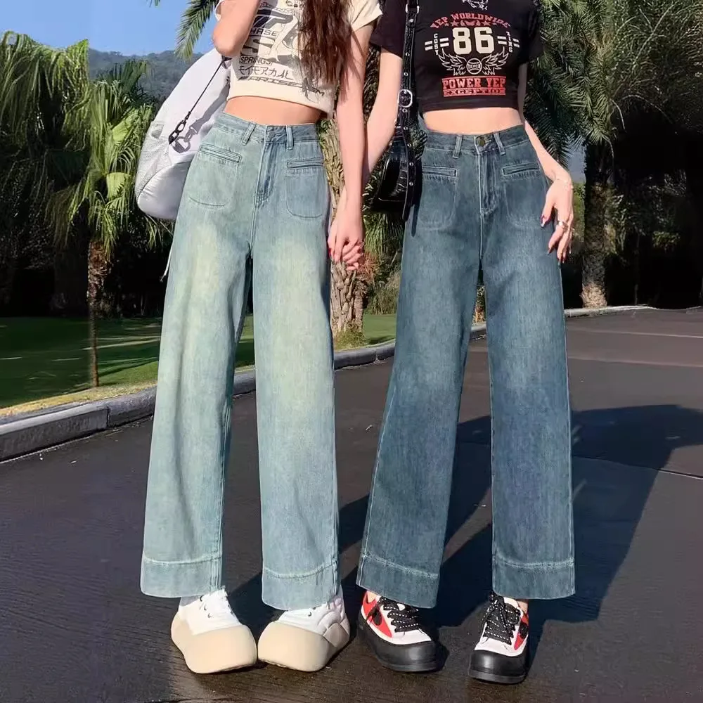 

Pants Denim Pant Women Ankle Length Jeans Straight Trousers Vintage Washed Loose High Waist Y2k Streetwear Work Casual Spring