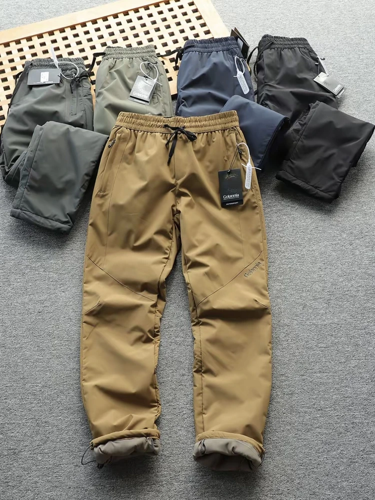

Thiened Fce Winter Outdoor Windproof Waterproof Elastic Waist Zipper ket Simple Straight Leg Soft ell Anti-Cold Pants