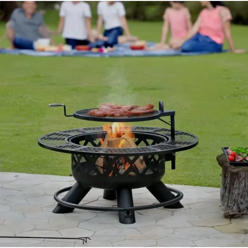 2026 High Quality Easily Assembled Cast Iron Fire Pit Firewood Round Outdoor Heater Patio With Bbq Grill