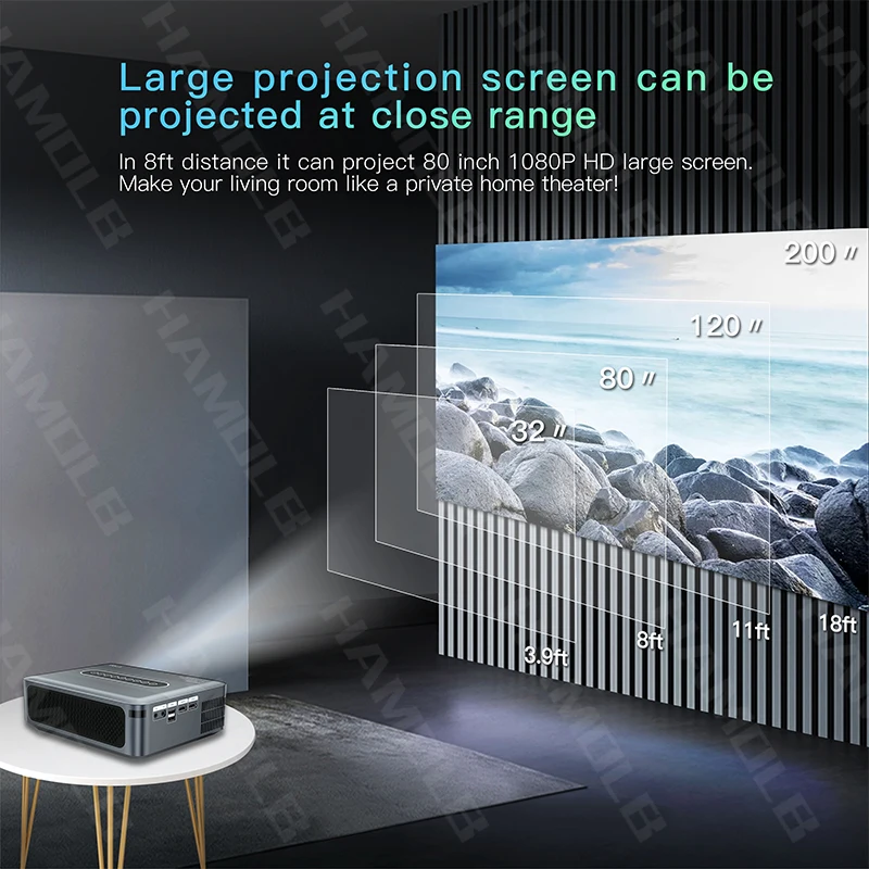 HAMOLB X1 Projector Android 9.0 Smart TV WIFI Portable Home Theater Cinema Sync Android Phone Beamer LED Projectors for 4k Movie