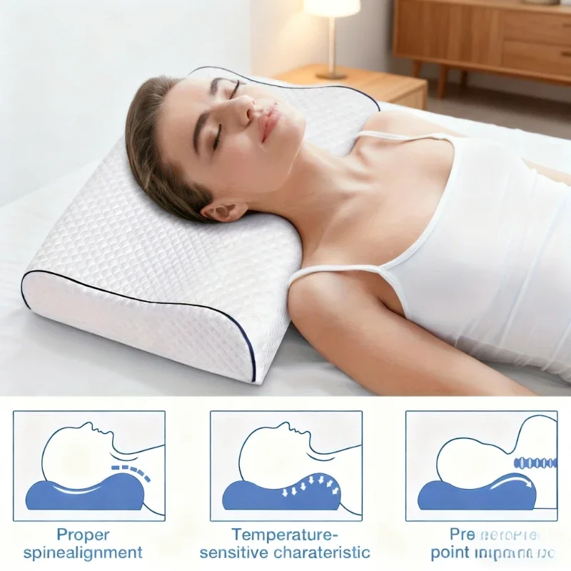 قطعة واحدة من وسادة الرقبة، وسائد رغوة الذاكرة للنوم، وسادة عنق الرحم لاسترخاء الرقبة، وسادة للاسترخاء في الرقبة والكتف