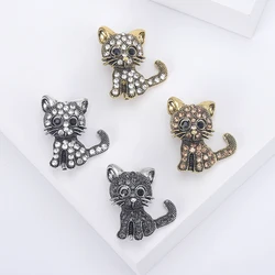 Trendy Rhinestone Small Cat Brooches for Women Unisex Animal Pins 4-color Available Casual Party Gifts Accessories