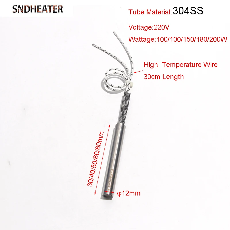 سندسخان-نهاية واحدة السلكية خرطوشة سخان ، عنصر سخان ، 12 مللي متر x 30 مللي متر ، 40 مللي متر ، 50 مللي متر ، 60 مللي متر ، 80 مللي متر ، 304SS أنبوب التدفئة ، 110 فولت ، 220 فولت ، 100 واط-250 واط ، 5 قطعة للمجموعة الواحدة