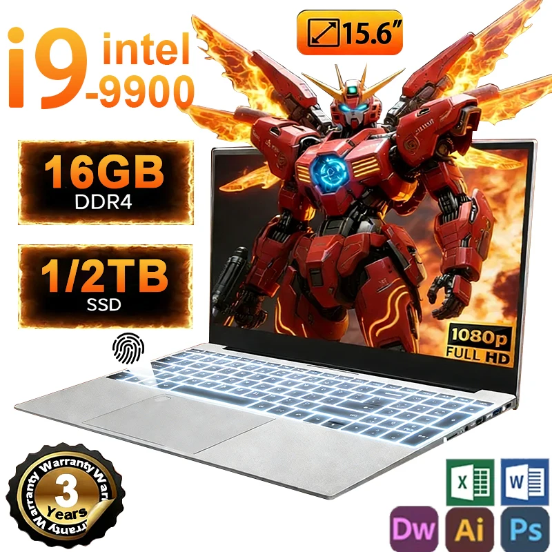 Neuer tragbarer Laptop Intel Core I9 9900 Windows 11 Pro Gaming-Computer 16GB DDR4 1TB 2TB SSD Büro-PC Gamer-Notebook Laptops