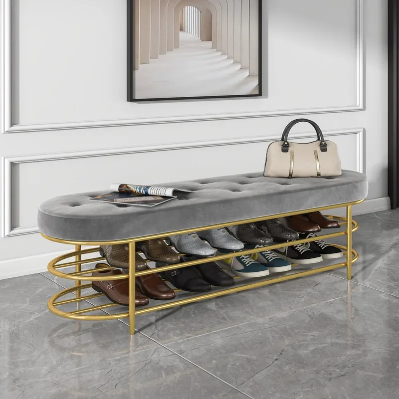 Nordic Luxury Home Shoe Changing Stool Door Clothing Store Fitting Room Sofa Stool Seatable Shoe Rack Iron Bar Stool Furniture