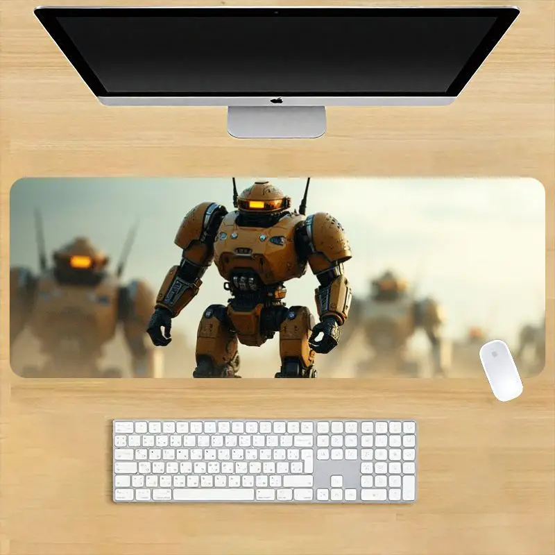 قطعة واحدة من حصيرة مكتب Sci-Fi Robot Invasion، طباعة XL Orange Mecha Battle HD، غير قابلة للانزلاق، لوحة ماوس ألعاب ذات سطح أملس. عطلة مثالية