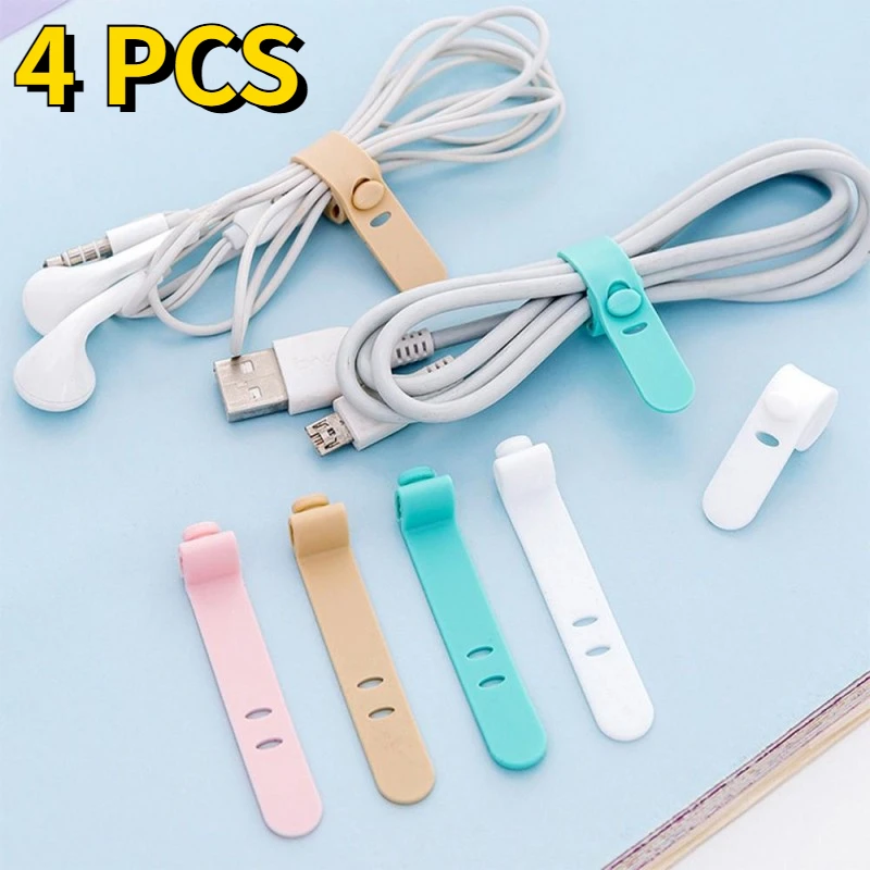 4PCS Mobile Phone Cable Winder Earphone Clip Charger Cord Organizer Management Silicone Wire Holder Cord Fixer Holder Cable Belt