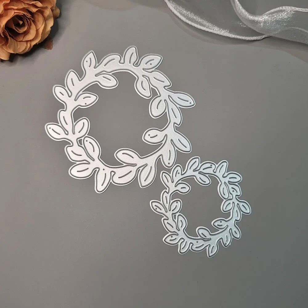 Leaf Frame Metal Cutting Dies Olive branch Scrapbook Embossing Circle Wreath Die Cuts Album DIY Craft Cutting Die 2022 New