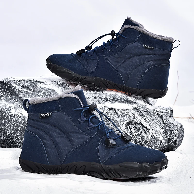 Chaussons de neige imperméables pour hommes, chaussures décontractées pour pieds nus, chaussures de travail en plein air, fourrure chaude, bottes de