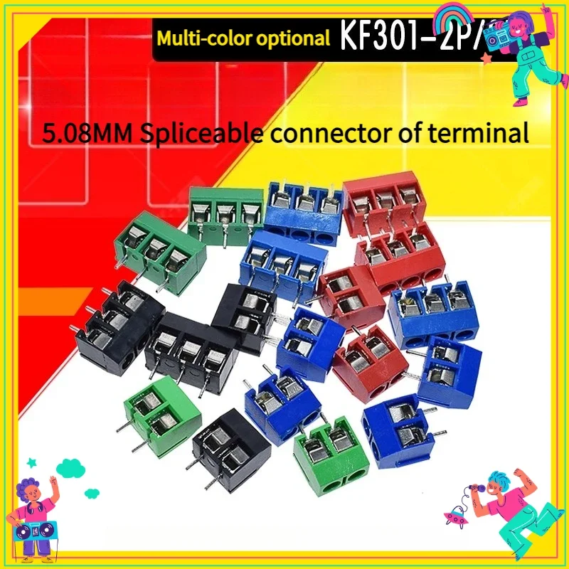 10/20pcs PCB Terminal Block Connector Pitch 5.0mm KF301 Straight Pin 2P 3P Screw PCB Terminal Blocks Connector Assortment Kit