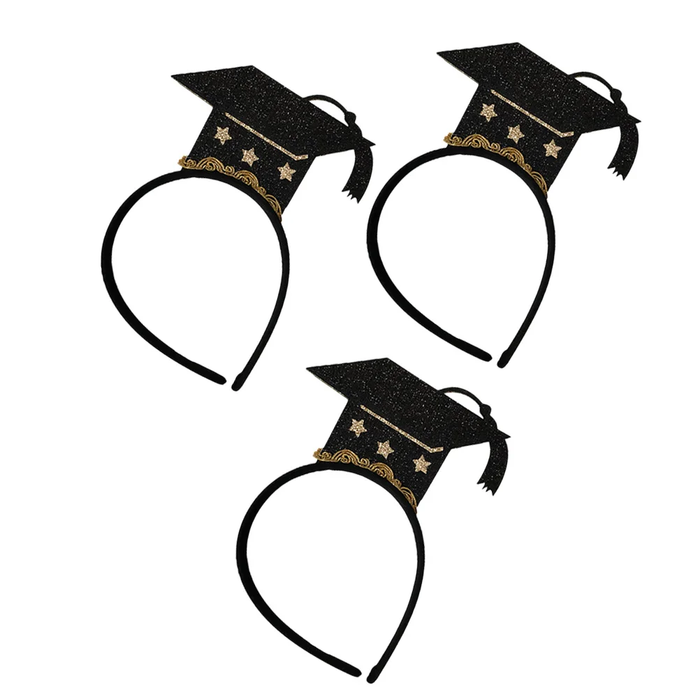 

3PCS Doctor Hat Headb Glitter Mini Hair Hoop Graduation Party Headdress Stylish Creative Joyful Atmosphere Meaningful