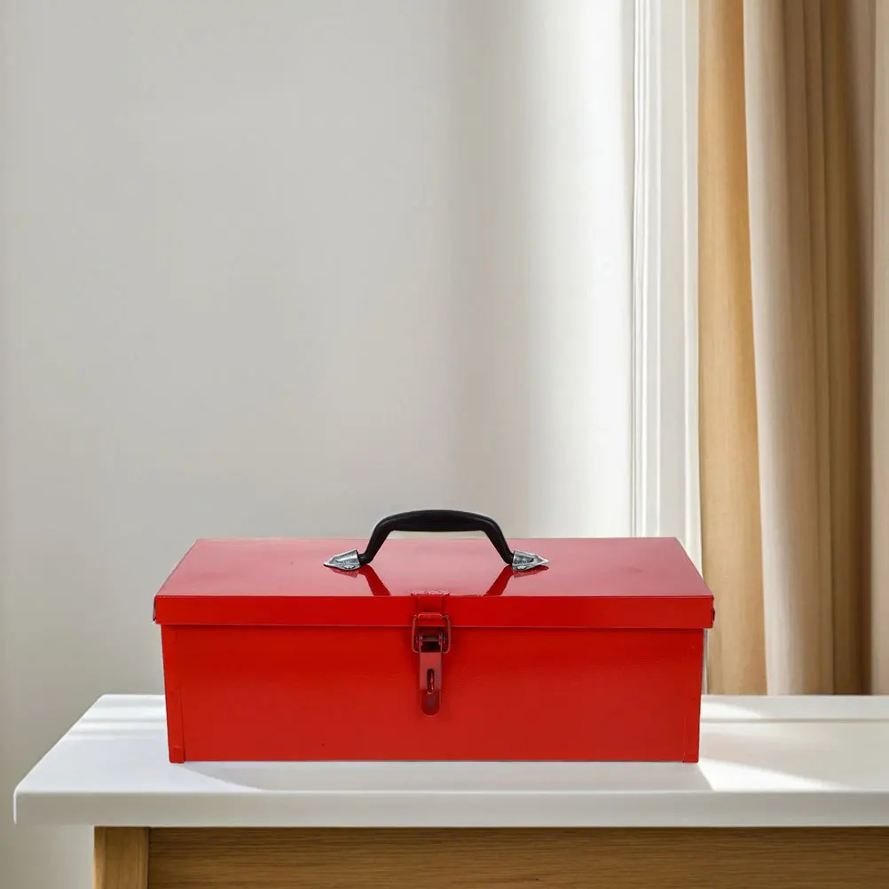 صندوق أدوات معدني أحمر سميك من الحديد سعة كبيرة صندوق أدوات محمول للمنزل المرآب Rv شاحنة مقطورة الأجهزة المنظم #4