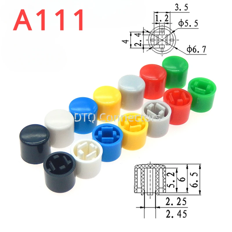 マイクロメロンプッシュキーキャップ,正方形のポール付きスイッチ,サイズ6.7x6.5mm, 6x6x7.3mm,a111,100個