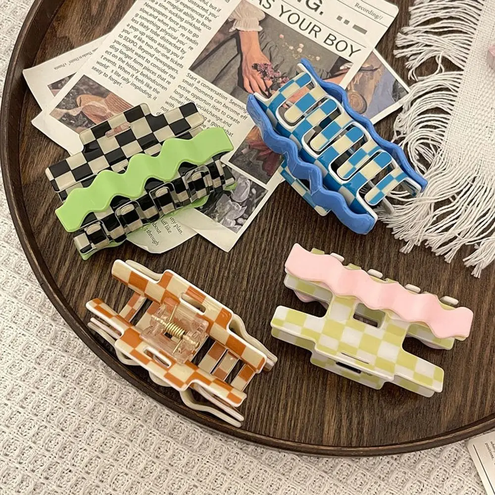 

Colorful Checkered Claw Clips Cute Acetate Wave Stripe Acetic Acid Hair Claw Hair Accessories Headdress Girls DIY