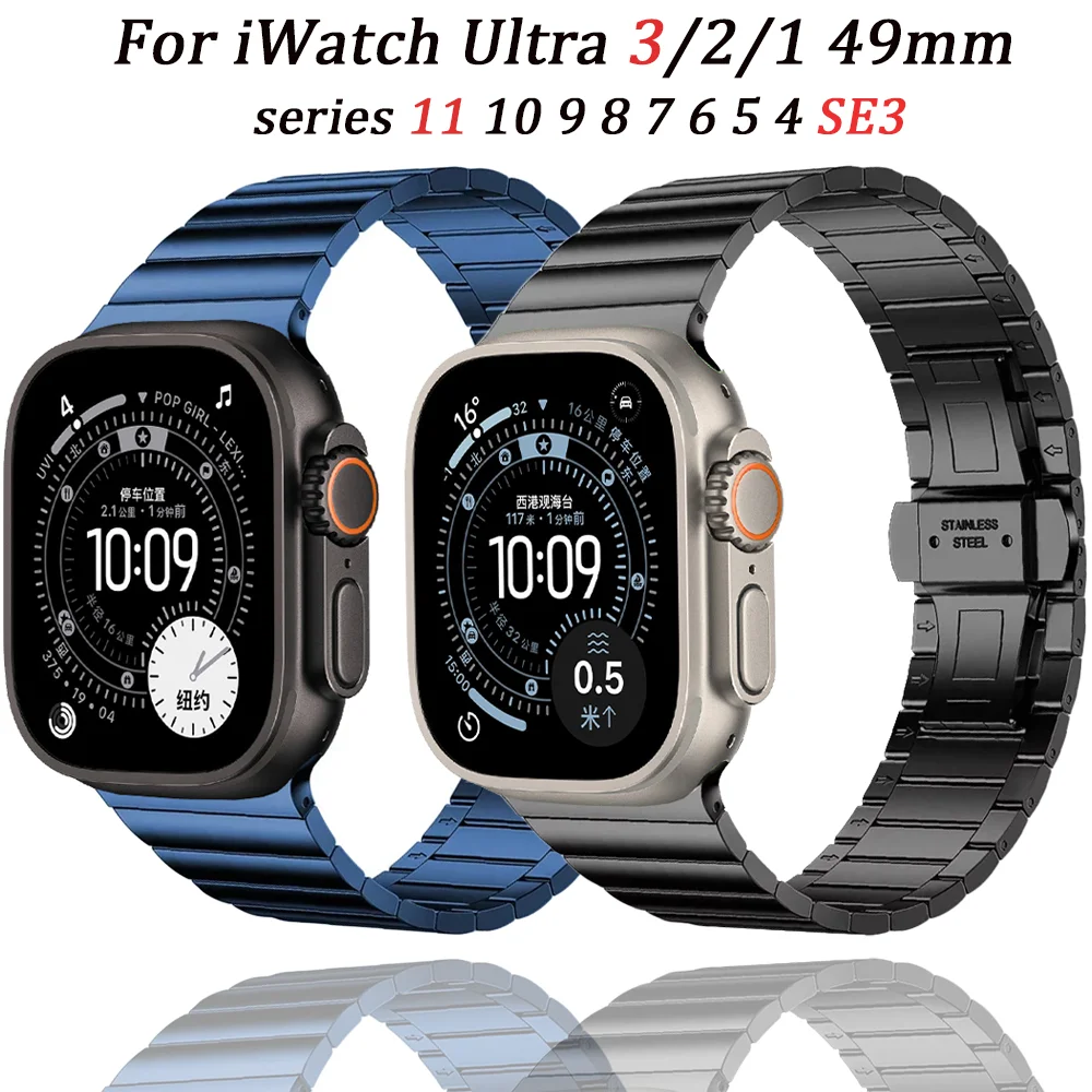 

Ремешок металлический для Apple watch UItra 8 7 49 мм 45 мм 41 мм серия 6 5 4 SE 44 мм 40 мм, цельный браслет для iWatch 3 42 мм 38 мм