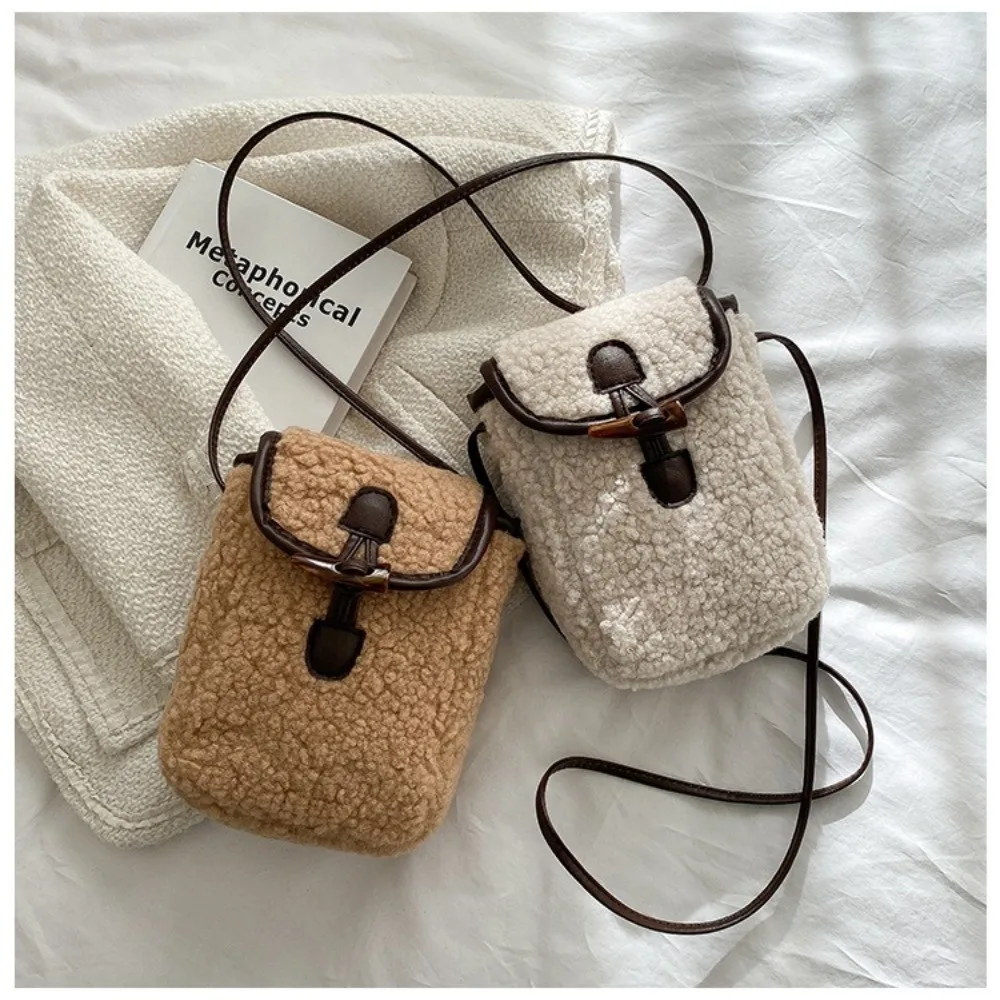 

Fashion Winter Lambswool Phone Bag Sweet Lovely Faux Fur Shoulder Bags Square Purse Portable Crossbody Bag