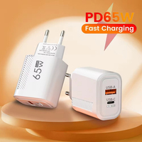 65W GaN Fast Charging USB+Type C PD 33W Charger Adapter For iPhone Samsung Xiaomi Redmi Quick Charge Wall Plugs QC3.0 EU US Plug