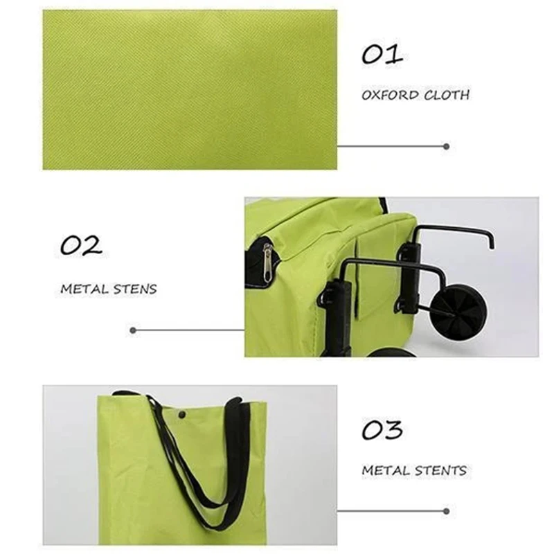 Collapsible Shopping Bag With Wheel Multifunctional Outdoor Shopping Cart For Daily Use