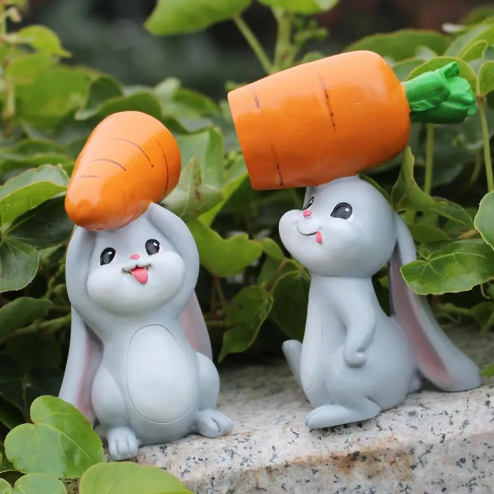 

2 Pcs Easter Bunny Figurines Resin Rabbit Decorations with Carrot Desk Bunny Statue for Home Garden Decor Cute Rabbit Statue