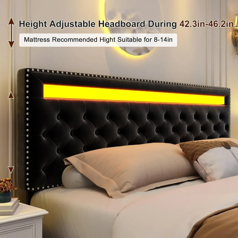 Queen Led Bed Frame with 4 Storage Drawers with Smart Control RGBW LED Lights Headboard Footboard