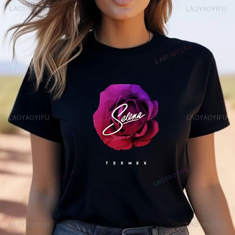 

Famous Singer SELENA Fashion Poster Printed Women's Shirt, Everyday Casual Street Wear, Spring/summer Cotton 0 Neck T-shirt