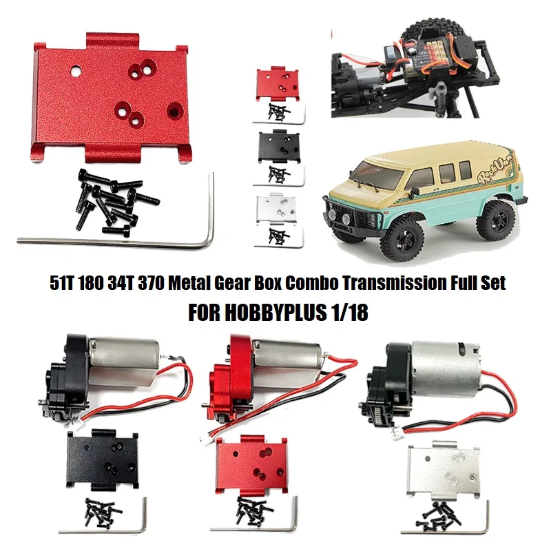 RCGOFOLLOW 180/370 Motor 34T/51T Transmission Gear Box with Mounting Plate For HobbyPlus 1/18 CR18P Rock Van RC Upgraded Parts