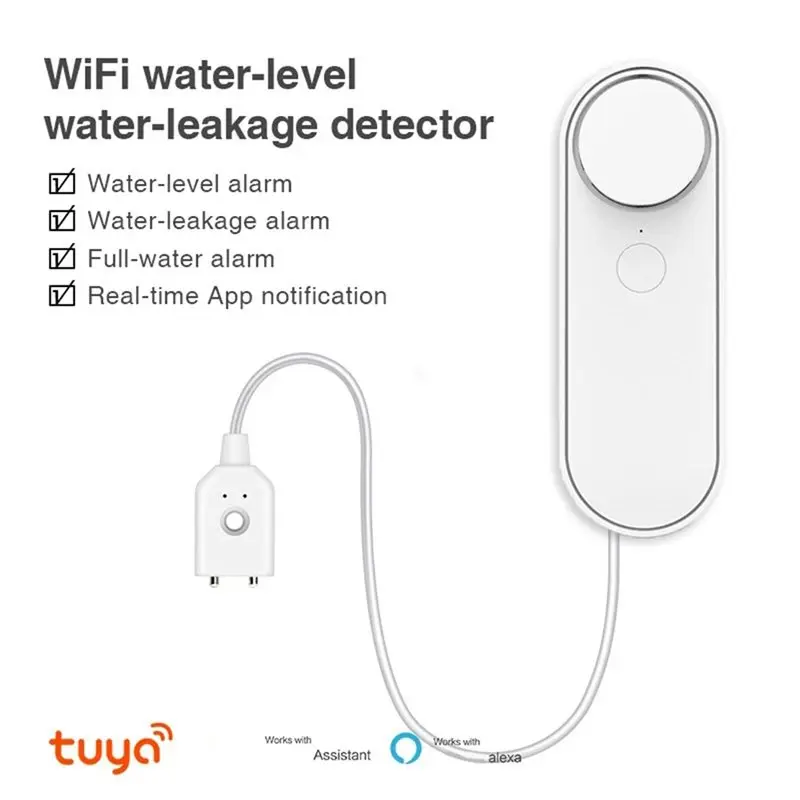 【FAST-SALE】Flood Alert 5M Wifi Water Leak Detector 90DB Dual Sensor Smart Life APP Remote Monitoring Overflow Security