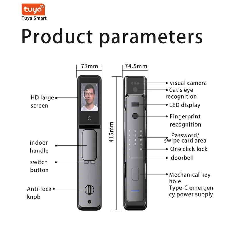 2024 New Style Automatic Tuya Smart door Lock 3D Face Recognition Digital Door Lock With smart Doorbell Fingerprint Lock