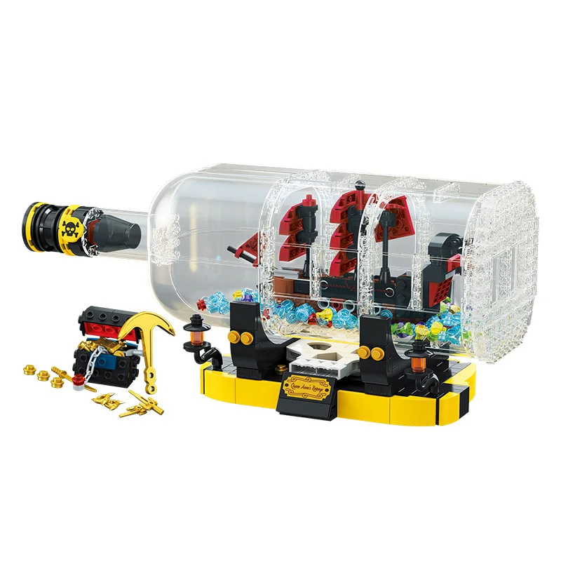 

852Pcs Boat in a Bottle Drifting Boat Building Blocks Children's Educational Toys Christmas Gifts Desktop Decoration