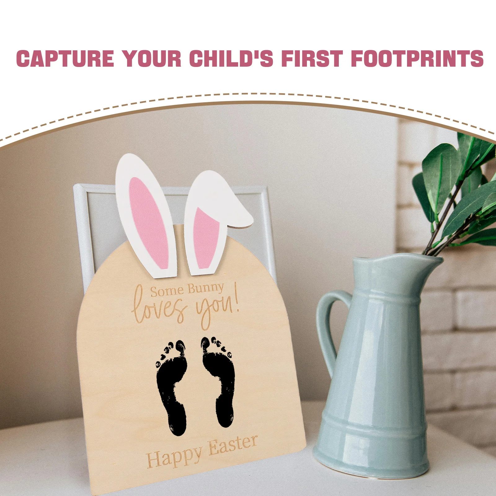 بصمة الطفل تذكار أرنب عيد الفصح لوحة خشبية ديكور غرفة الحضانة DIY بصمة حلية عدة الذاكرة الوليد