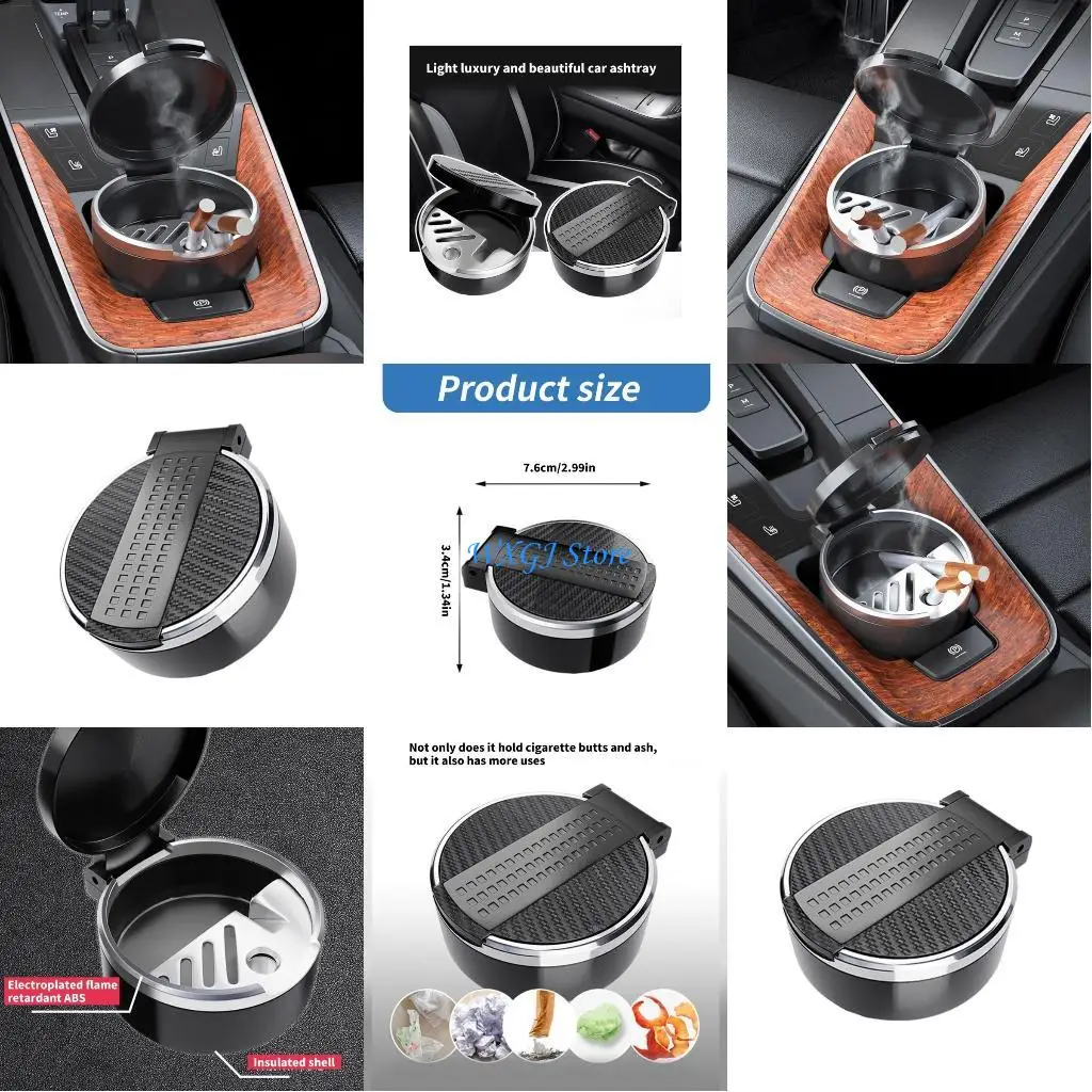 

37JE Ashtray for Car Cup holders Smell Proof Car Cup holders Ashtray with Secure Lid Versatile Small Trash Receptacle