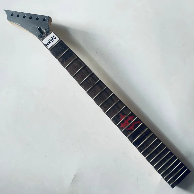 

MN436 Floyd Rose Electric Guitar Unfinished 24 Frets Guitar Neck with Custom Inlay Reversed Headstock with Damages for DIY