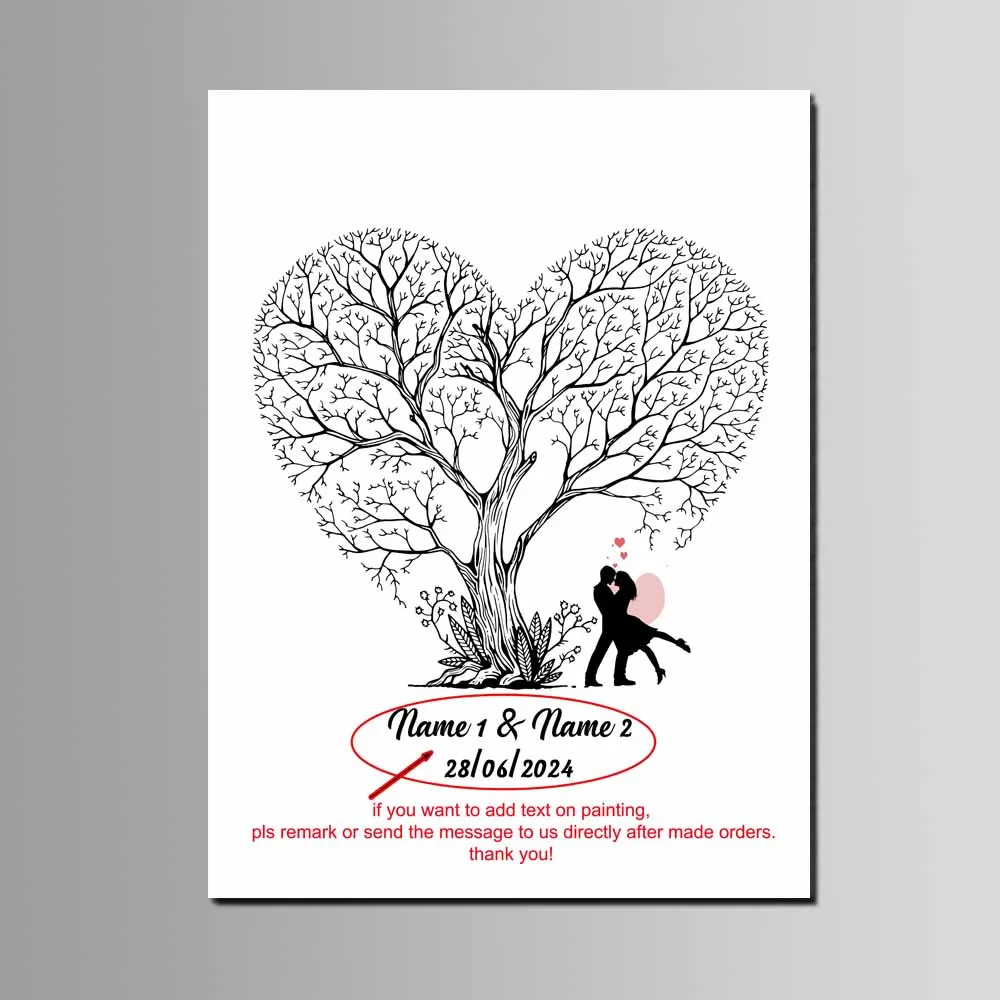 

Personalized Couple Name Wedding Date DIY Fingerprint Tree Canvas Painting Guest Signature Book For Lover Engagement Party Decor