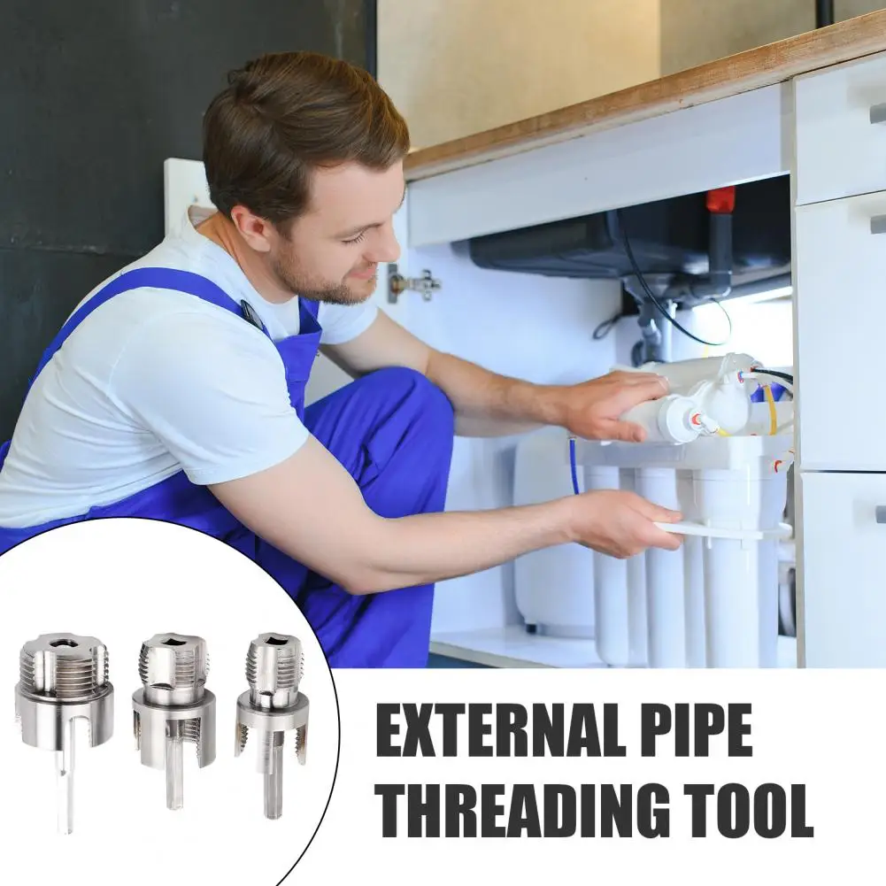 Water Pipe Threader Water Pipe Opener Tool Heat-treated Alloy Steel Pipe Threader 3 Head Caps for Internal External Threading