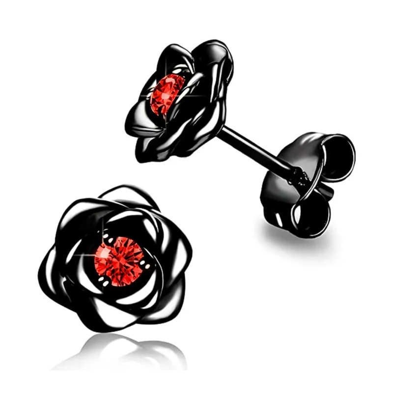 Women's Exquisite Rose Stud Earrings with Cubic Zirconia