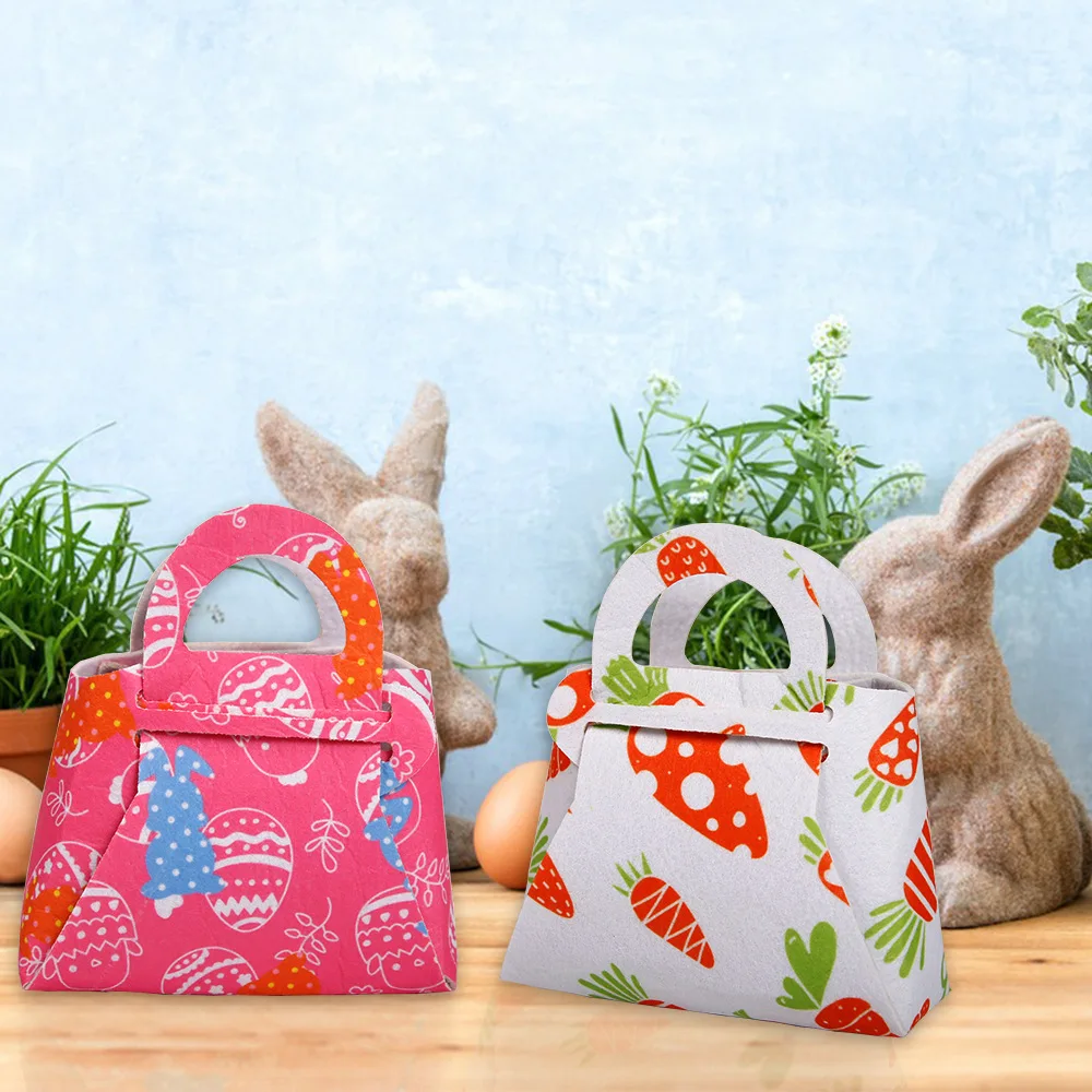 イースターラビットハンドバッグ手作りDIYキャンディバッグ不織布ニンジン柄ギフトバッグ