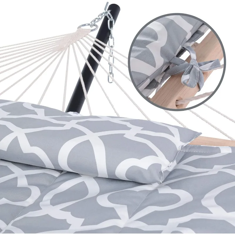 Outdoor Double Hammock with Stand, Two Person Cotton Rope Hammock with Polyester Pad, Circle Pattern