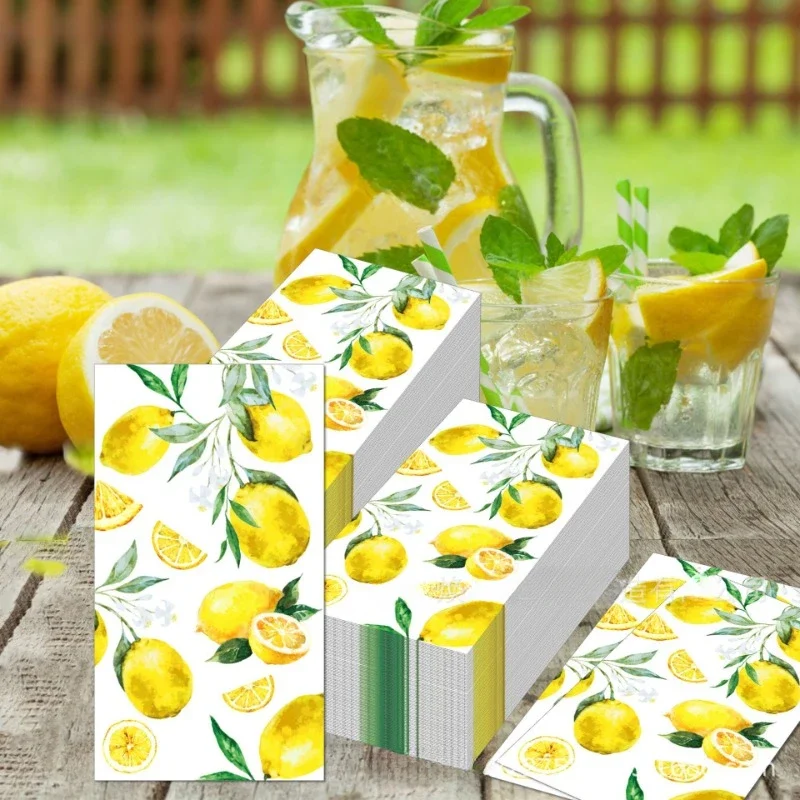 20pcs/Pac 33*40cm 2-Ply Hawaiian Watercolor Lemon Fruit Printed Long Paper Napkin Party Festival Disposable Paper Placemat